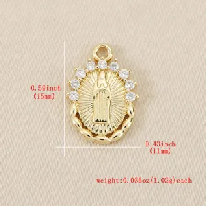 Exquisite 18k gold plated cubic zirconia Virgin Mary religious pendant detail shot.