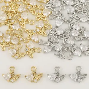 Ciondolo Solo in Rame Placcato Oro 18k Zirconia Fiocco Cuore Per DIY Creazione di Gioielli Collane Orecchini