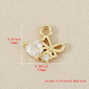 Pendente Cuore Farfalla Zirconia Placcato Oro Accessorio Per Gioielli DIY Dettaglio