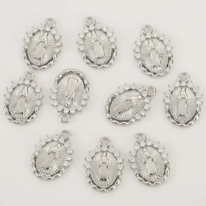 Silver tone metal cubic zirconia Virgin Mary pendant charm for DIY jewelry making 9pcs