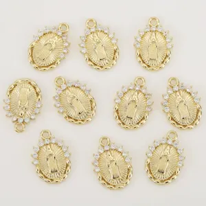 Gold plated virgin mary charm pendants cubic zirconia diy jewelry making findings 10pcs