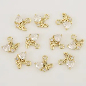 Ciondolo cuore fiocco zircone placcato oro fai da te collana orecchino accessorio gioiello