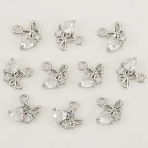DIY ciondoli cuore fiocco in zircone color argento accessori per gioielli fai da te set