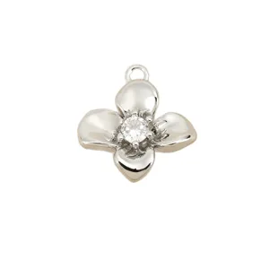 Copper 18k gold plated cubic zirconia four petal flower pendant DIY jewelry making charm.