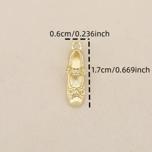 Gold plated ballet flat pendant with sparkling zirconia and bow for DIY jewelry making.