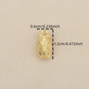 Gold cicada pendant detail shot, DIY jewelry accessory charm, fine metal texture and size view.
