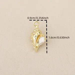 18K gold plated copper conch pendant with sparkling zirconia, perfect for DIY jewelry making.