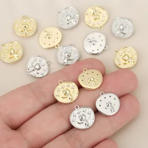 Cute Plated Copper Lucky Cat Round Disc Pendant Charming Rhinestone Charm For DIY Earring Necklace Bracelet Making Accessories Jewelry Finding Gift