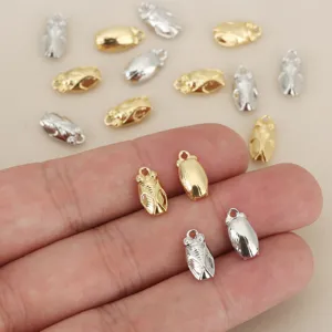 Gold and silver cicada charms for DIY jewelry making, metal insect pendants for creative crafts.