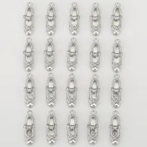 Silver tone ballet flat shoe charm pendant with zirconia and bow for DIY jewelry making