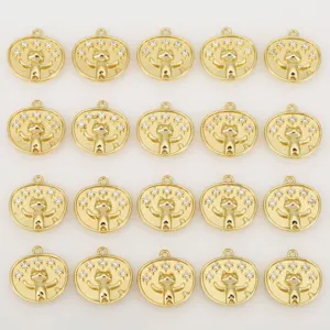 18k gold plated lucky cat charm pendant with cubic zirconia for DIY jewelry making detail view