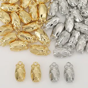 Shiny 3D cicada metal charms DIY jewelry accessories in gold and silver plated finishes.