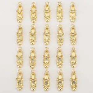 18k gold plated ballet shoe charms with sparkling zircon and bow for DIY jewelry making.