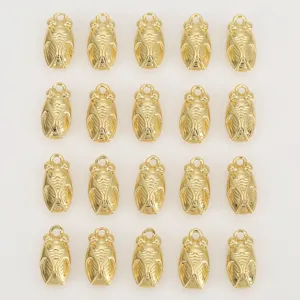 3D Cicada Pendant Copper 18k Gold Plated Insect Charm Creative Good Luck Jewelry Making Accessories DIY Crafts Pendant