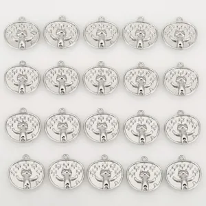 Silver-tone lucky cat charm pendant with zircon, 4x5 grid layout, DIY jewelry making.