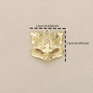 Gold plated fox mask pendant charm with clear crystal detail for DIY jewelry making accessories.