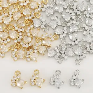 18K Gold Plated Copper Zirconia Pet Paw Charms Cat Dog Footprint Pendants For DIY Jewelry Making Accessories Craft Supplies