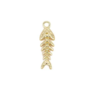 Gold plated copper fish bone pendant charm for DIY jewelry making, necklace and bracelet craft.