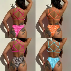 Women Sexy Leopard Print One-Piece Swimsuit Cross Back Straps Backless Beachwear Vacation Swimming Bathing Suit For Women