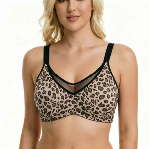 Leopard print underwire bra for women, sexy push up supportive daily wear lingerie detail.