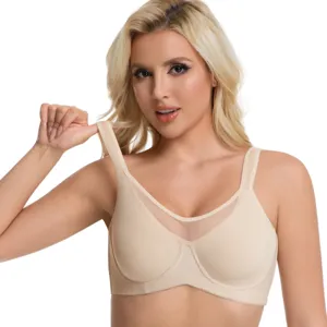 Detail view of the women ultra-thin smooth wired bra, featuring sexy mesh trim and support.