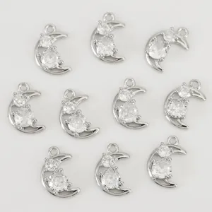 Silver moon crescent pendant charms with sparkling cubic zirconia for DIY jewelry making.