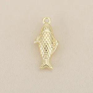 Gold plated 3D fish charm pendant, exquisite DIY jewelry accessory for handmade crafting.