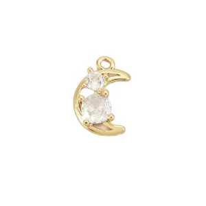 18k gold plated copper clear zircon crescent moon pendant charm for DIY jewelry making main view