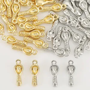 18K Gold Plated Copper Mini Spoon Pendant Creative Letter Embossed DIY Jewelry Making Accessories Lucky Charm For Bracelet