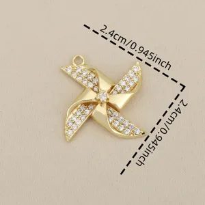 Gold plated cubic zirconia four leaf pinwheel pendant diy jewelry accessory charm 2.4cm