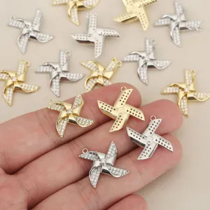 Gold and silver plated cubic zirconia pinwheel pendant DIY jewelry accessories
