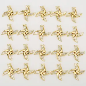 18K Gold Silver Plated Copper Windmill Pendant Zirconia Inlaid Four-Leaf Windmill Charm For DIY Jewelry Making Accessories