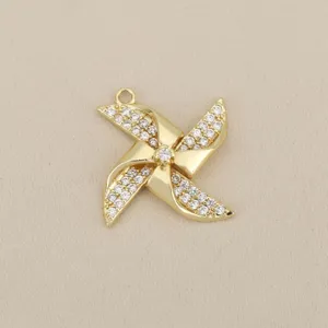 18k gold plated cz cubic zirconia four leaf windmill pendant diy jewelry accessory