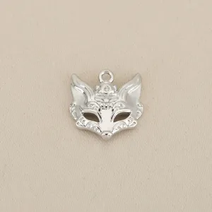 Silver fox mask metal pendant detail, exquisite carved pattern DIY charm jewelry accessory.