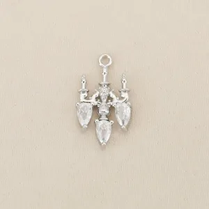 Silver tone chandelier pendant charm with sparkling cubic zirconia drops for DIY jewelry making.