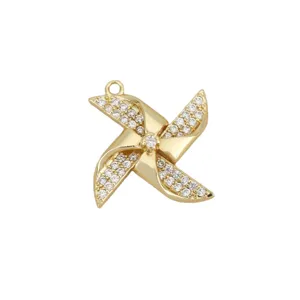 Gold Plated Cubic Zirconia Four Leaf Pinwheel Pendant DIY Jewelry Accessory Main View