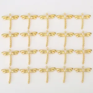 Gold plated dragonfly charm zircon pendant diy jewelry making accessories component detail shot