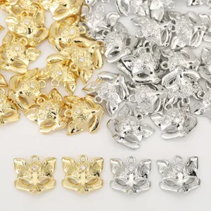 Gold and silver fox mask pendant DIY jewelry accessories, cute animal charms for crafting.