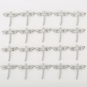 Silver dragonfly pendant charms with crystal zircon, DIY jewelry making accessories 20pcs.