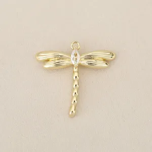 Gold plated dragonfly pendant zircon inlay DIY jewelry accessory detailed product view