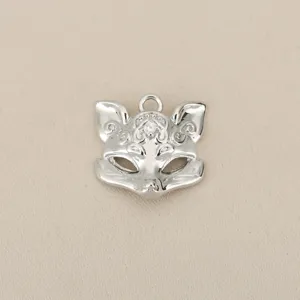 Silver fox mask pendant charm for DIY jewelry making, cute animal series craft accessory.