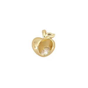 18k gold plated apple pendant charm with sparkling cubic zirconia, hollow design DIY jewelry.