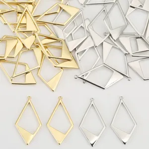 Colgante Hueco de Rombo Geométrico de Cobre Chapado en Oro 18K Accesorios de Joyería DIY Amuletos de Rombo para Collares Pendientes