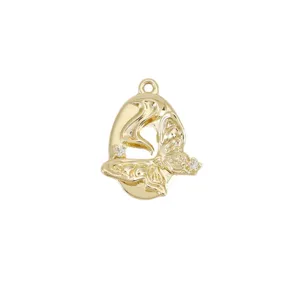 18k gold plated copper geometric butterfly pendant charm with zircon for DIY jewelry making main