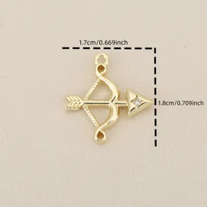Gold plated bow arrow pendant with zircon crystal, DIY jewelry making craft component 1.8cm