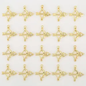 Copper Rhinestone Bow And Arrow Pendant Charm Electroplated Totem Pattern Craft Findings Material Craft For DIY Jewelry Making