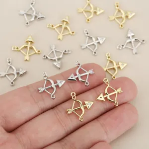 Gold silver bow and arrow charm zircon metal pendant DIY handmade jewelry accessory detail view