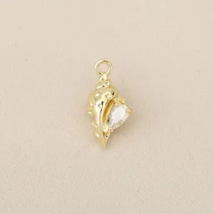 Gold plated conch pendant with clear cubic zirconia stone detail for DIY jewelry making accessories