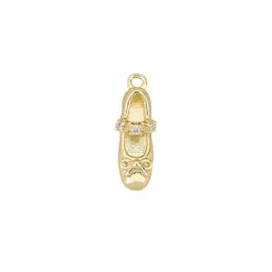 18K Gold Plated Zircon Bow Ballet Flat Shoe Pendant Charm for DIY Jewelry Making