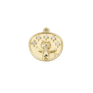 18k gold plated lucky cat pendant round zircon charm DIY jewelry accessory for necklace making
